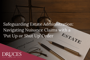 Estate administrators receiving legal advice on managing litigation risks and nuisance claims